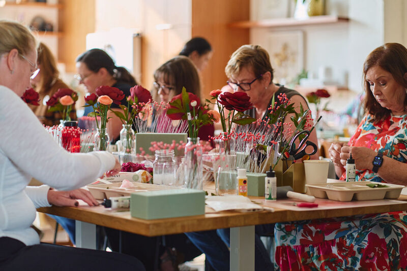 Crafter working on paper flowers