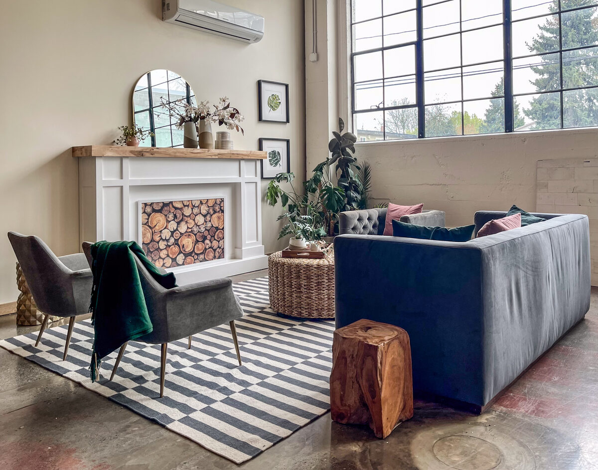 Willow Haus living room with fireplace